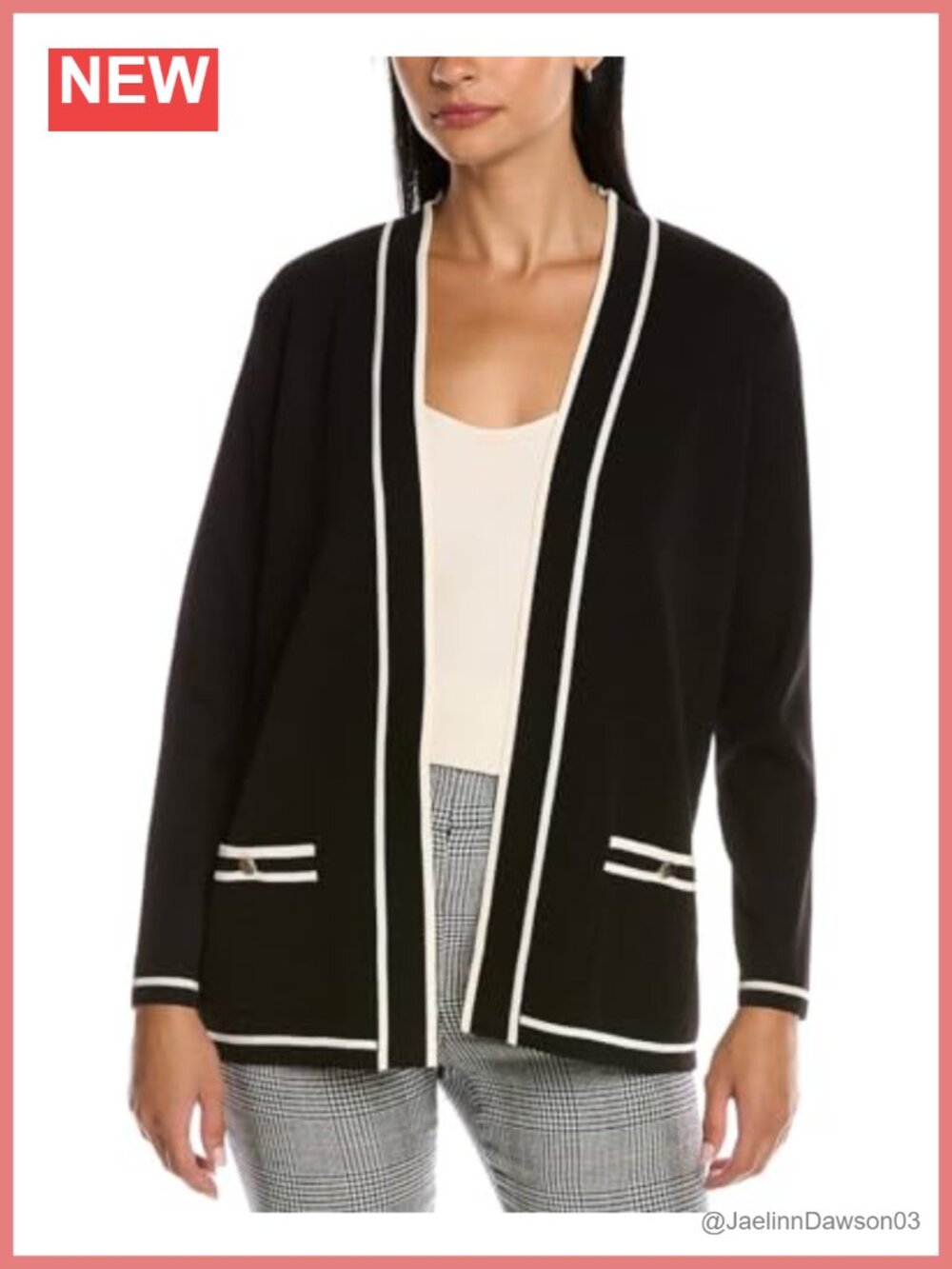 Anne Klein Long Sleeve Malibu Tipped Cardigan